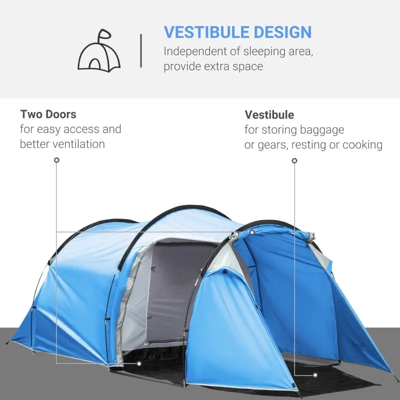 3-Person Blue Tunnel Camping Tent with Vestibule and Rainfly