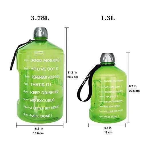 BuildLife 43OZ(1.3L) Water Bottle Motivational Fitness Workout with Time Marker |Drink More Water Daily | Clear BPA-Free |Water Throughout The Day for Child (1.3L-Green, 1.3L)