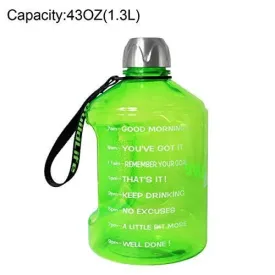 BuildLife 43OZ(1.3L) Water Bottle Motivational Fitness Workout with Time Marker |Drink More Water Daily | Clear BPA-Free |Water Throughout The Day for Child (1.3L-Green, 1.3L)