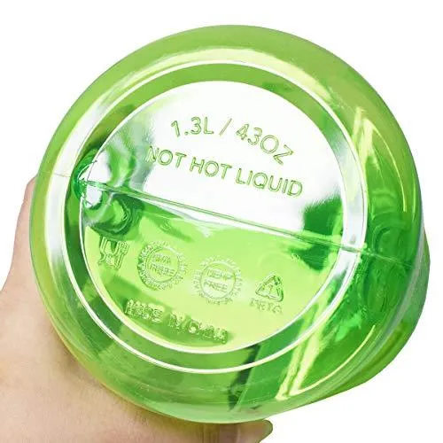BuildLife 43OZ(1.3L) Water Bottle Motivational Fitness Workout with Time Marker |Drink More Water Daily | Clear BPA-Free |Water Throughout The Day for Child (1.3L-Green, 1.3L)