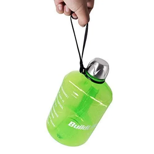BuildLife 43OZ(1.3L) Water Bottle Motivational Fitness Workout with Time Marker |Drink More Water Daily | Clear BPA-Free |Water Throughout The Day for Child (1.3L-Green, 1.3L)