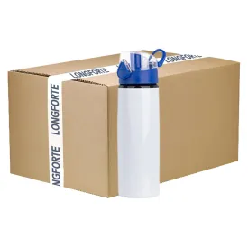 FULL CARTON - 60 x Water Bottles - BLUE - Coloured Flip Lid - 750ml - White