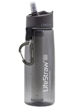 LifeStraw Go Water Filter Bottle with 2-Stage Integrated Filter Straw for Hiking, Backpacking, and Travel, Grey